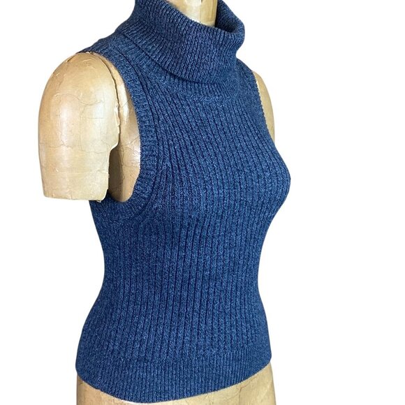 Abercrombie & Fitch Sleeveless Ribbed Knit Turtleneck Sweater S Blue #223N - Picture 2 of 8